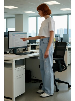 FRM Kadın Açık Çiçekli Wide Leg Yüksek Bel Jean Fonksiyonel Dayanıklı Kaliteli Konforlu Modern