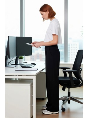 FRM Kadın Yüksek Bel Geniş Paça Pantolon Günlük Şıklık Fonksiyonel Dayanıklı Kaliteli Konforlu