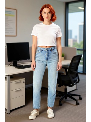 FRM Kadın Açık Yüksek Bel Straight Fit Denim Pantolon Fonksiyonel Dayanıklı Kaliteli Konforlu Şık
