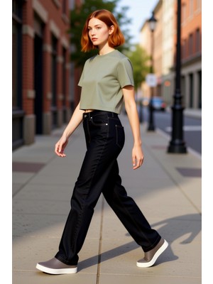 PayBuy Kadın Yüksek Bel Düz Kesim Denim Pantolon Fonksiyonel Dayanıklı Kaliteli Konforlu Estetik Şık
