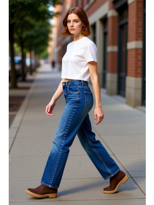 PayBuy Kadın Wide Leg Yüksek Bel Denim Pantolon Fonksiyonel Dayanıklı Kaliteli Konforlu Estetik Şık