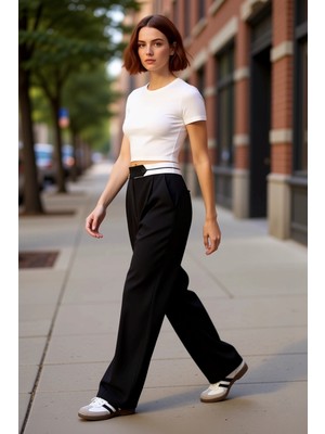 PayBuy Kadın Wide Leg Kumaş Pantolon Yüksek Bel Detaylı Fonksiyonel Dayanıklı Kaliteli Konforlu Şık
