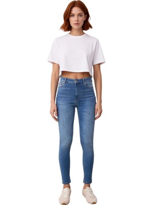 Ersefa Kadın Esnek Yüksek Bel Dar Paça Jean Fonksiyonel Dayanıklı Kaliteli Konforlu Estetik Rahat