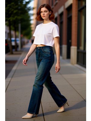 PayBuy Kadın Yüksek Bel Geniş Paça Denim Pantolon Fonksiyonel Dayanıklı Kaliteli Konforlu Estetik