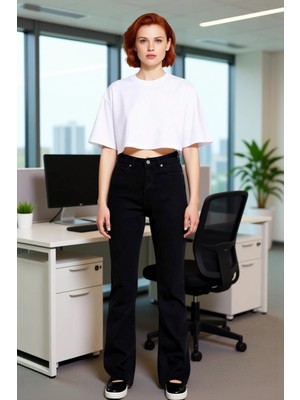 FRM Kadın Yüksek Bel Flare Kesim Denim Pantolon Günlük Şıklık Için Fonksiyonel Dayanıklı Rahat