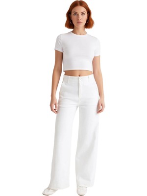 Ersefa Kadın Wide Leg Düğmeli Denim Pantolon Fonksiyonel Dayanıklı Kaliteli Konforlu Estetik Spor