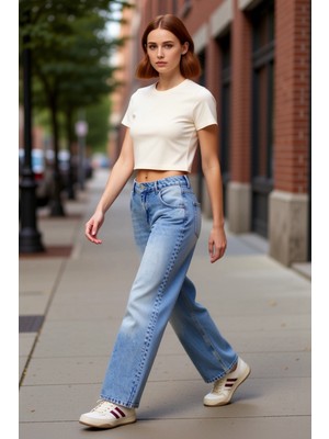 PayBuy Kadın Yüksek Bel Geniş Paça Denim Pantolon Cool & Comfort Fonksiyonel Dayanıklı Kaliteli Şık