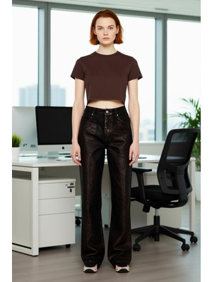 FRM Kadın Varak Baskılı Wide Leg Pantolon Fonksiyonel Dayanıklı Kaliteli Konforlu Estetik Spor