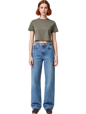 Ersefa Kadın Wide Leg Denim Pantolon Yüksek Bel Fonksiyonel Dayanıklı Kaliteli Konforlu Estetik Şık