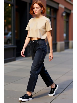 PayBuy Kadın Düz Kesim Denim Pantolon Fonksiyonel Dayanıklı Kaliteli Konforlu Estetik Premium Şık