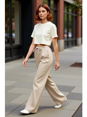 PayBuy Kadın Yüksek Bel Geniş Paça Tencel Pantolon Fonksiyonel Dayanıklı Kaliteli Konforlu Modern