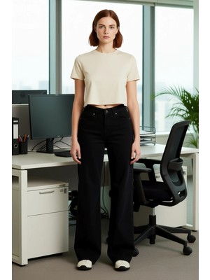 FRM Kadın Palazzo Jean Yüksek Bel Fonksiyonel Dayanıklı Kaliteli Konforlu Estetik Premium Spor