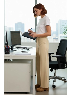 FRM Kadın Gabardin Wide Leg Pantolon Kemer Detaylı Fonksiyonel Dayanıklı Kaliteli Konforlu Şık