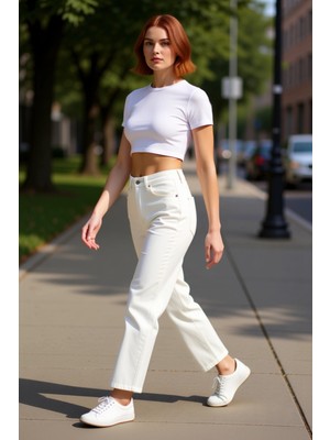 PayBuy Kadın Dikiş Detaylı Yüksek Bel Geniş Paça Jean Pantolon Fonksiyonel Dayanıklı Kaliteli Şık