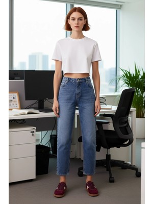 FRM Kadın Yüksek Bel Düz Kesim Kot Pantolon Fonksiyonel Dayanıklı Kaliteli Konforlu Estetik Şık