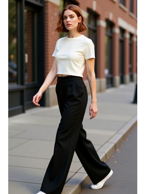 PayBuy Kadın Haki Yüksek Bel Geniş Paça Pilili Dokuma Pantolon Fonksiyonel Dayanıklı Kaliteli Şık