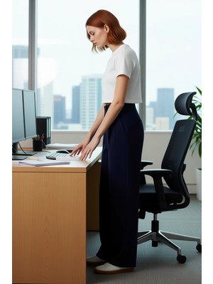 FRM Kadın Düz Kesim Dokuma Kumaş Yüksek Bel Pantolon Fonksiyonel Dayanıklı Kaliteli Konforlu Şık