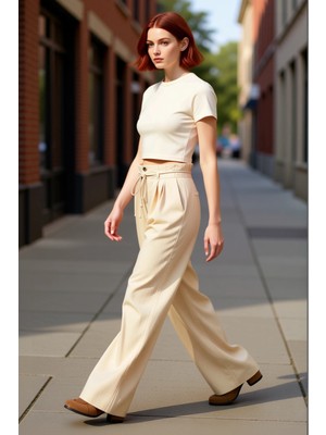 PayBuy Kadın Yüksek Bel Bağlama Detaylı Wide Leg Pantolon Fonksiyonel Dayanıklı Kaliteli Konforlu