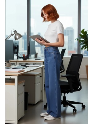 FRM Kadın Açık Wide Leg Jean Pantolon Yüksek Bel Fonksiyonel Dayanıklı Kaliteli Konforlu Rahat