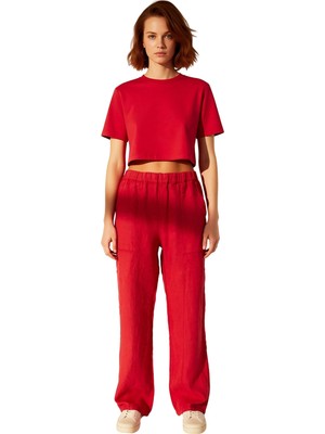 Ersefa Kadın Yüksek Bel Bol Kesim Keten Pantolon Fonksiyonel Dayanıklı Kaliteli Konforlu Estetik Şık