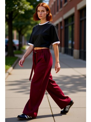 PayBuy Kadın Geniş Paça Örme Pantolon Kemerli Fonksiyonel Dayanıklı Kaliteli Konforlu Estetik Şık