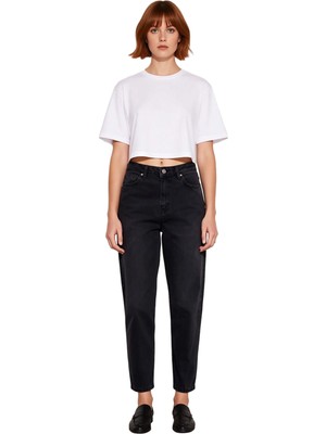 Ersefa Kadın Açık Yüksek Bel Mom Kesim Denim Pantolon Fonksiyonel Dayanıklı Kaliteli Konforlu Şık