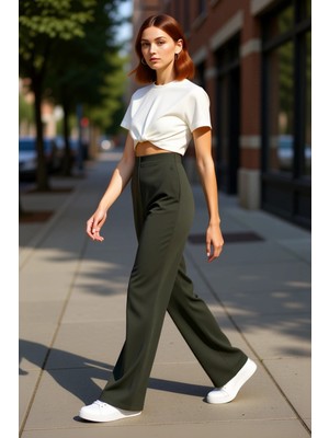 PayBuy Kadın Yüksek Bel Flare Yırtmaçlı Örme Pantolon Fonksiyonel Dayanıklı Kaliteli Konforlu Şık