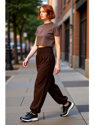 PayBuy Kadin Etnik Desenli Yüksek Bel Lastikli Paça Pantolon Fonksiyonel Dayanıklı Kaliteli Rahat