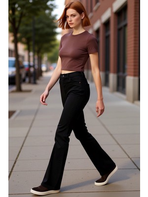 PayBuy Kadın Yüksek Bel Flare Denim Pantolon Fonksiyonel Dayanıklı Kaliteli Konforlu Estetik Spor