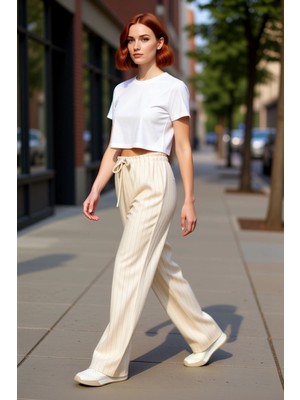 PayBuy Kadın Çizgili Yüksek Bel Esnek Pantolon Fonksiyonel Dayanıklı Kaliteli Konforlu Estetik Şık