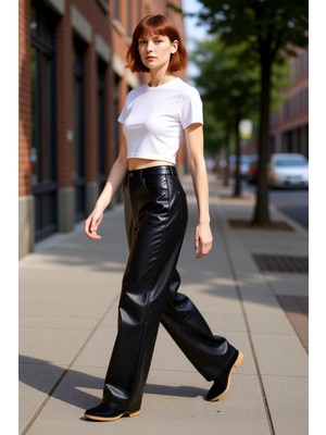 PayBuy Kadın Parlak Kaplama Geniş Paça Pantolon Fonksiyonel Dayanıklı Kaliteli Konforlu Estetik Şık