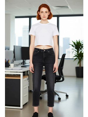FRM Kadın Antrasit Yüksek Bel Geniş Paça Jean Fonksiyonel Dayanıklı Kaliteli Konforlu Estetik Şık