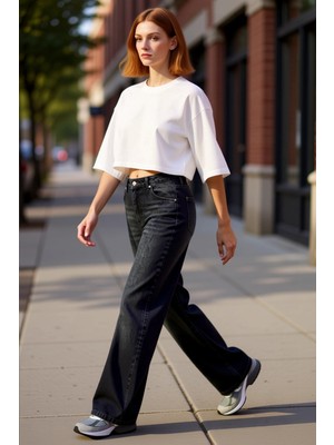 PayBuy Kadın Antrasit Geniş Paça Denim Pantolon Fonksiyonel Dayanıklı Kaliteli Konforlu Estetik Şık