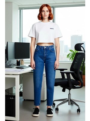 FRM Kadın Açik Yüksek Bel Geniş Paça Jean Fonksiyonel Dayanıklı Kaliteli Konforlu Estetik Spor