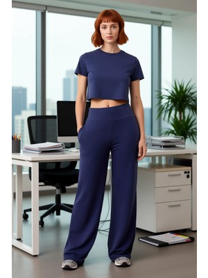 FRM Kadın Wide Leg Yüksek Bel Pamuklu Pantolon Antrasit Fonksiyonel Dayanıklı Kaliteli Estetik