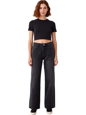 Ersefa Kadın Wide Leg Denim Pantolon Aksesuar Detaylı Fonksiyonel Dayanıklı Kaliteli Konforlu Şık