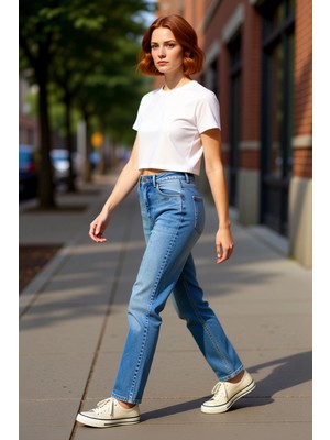 PayBuy Kadın Yüksek Bel Rahat Kesim Denim Pantolon Fonksiyonel Dayanıklı Kaliteli Konforlu Modern