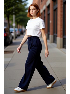 PayBuy Kadın Yüksek Bel Geniş Paça Dokuma Pantolon Fonksiyonel Dayanıklı Kaliteli Konforlu Modern