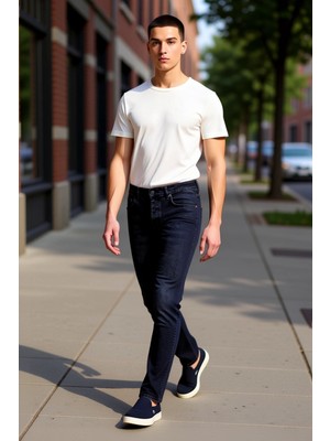 PayBuy Erkek Düz Kesim Esnek Denim Pantolon Kahve Eskitme Görünümlü Fonksiyonel Dayanıklı Estetik