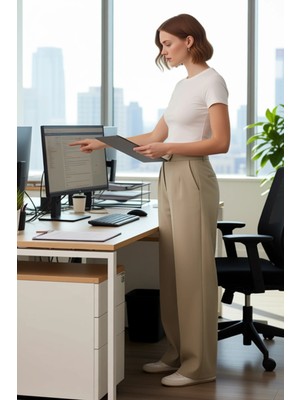 FRM Kadın Wide Leg Dokuma Kumaş Pantolon Fonksiyonel Dayanıklı Kaliteli Konforlu Estetik Rahat