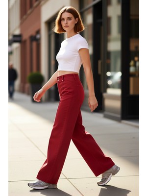 PayBuy Kadın Geniş Paça Nervür Detaylı Kot Pantolon Fonksiyonel Dayanıklı Kaliteli Konforlu Rahat