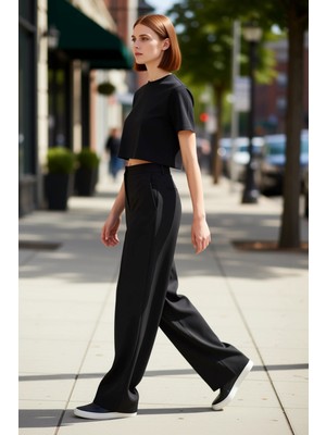 PayBuy Kadın Saten Şeritli Geniş Paça Pantolon Fonksiyonel Dayanıklı Kaliteli Konforlu Estetik Şık