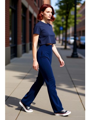 PayBuy Kadın Yüksek Bel Flare Yırtmaçlı Örme Pantolon Fonksiyonel Dayanıklı Kaliteli Konforlu Şık