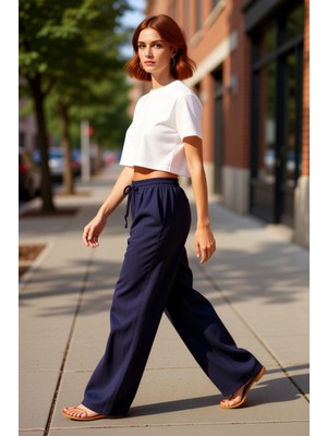 PayBuy Kadın Yüksek Bel Bol Paça Keten Pantolon Fonksiyonel Dayanıklı Kaliteli Konforlu Estetik Şık