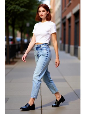 PayBuy Kadın Açık Yüksek Bel Mom Jeans Dar Paça Fonksiyonel Dayanıklı Kaliteli Konforlu Estetik Şık