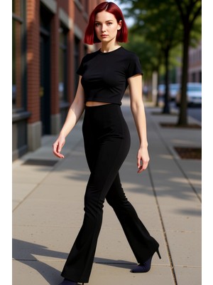 PayBuy Kadın Yüksek Bel Flare Fit Interlok Tayt Pantolon Fonksiyonel Dayanıklı Kaliteli Konforlu Şık
