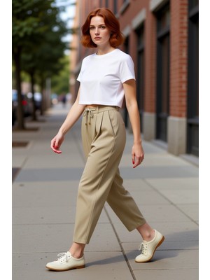 PayBuy Kadın Haki Yüksek Bel Harem Kesim Bağcıklı Pantolon Fonksiyonel Dayanıklı Kaliteli Estetik