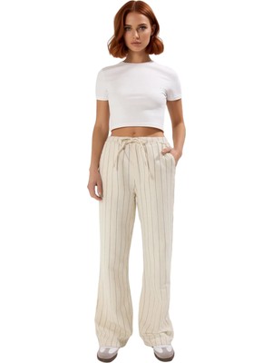 Ersefa Kadın Yüksek Bel Bol Paça Çizgili Pantolon Fonksiyonel Dayanıklı Kaliteli Konforlu Estetik