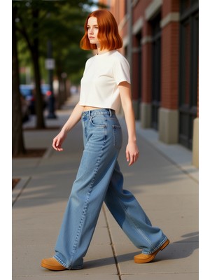PayBuy Kadın Yüksek Bel Geniş Paça Palazzo Jean Pantolon Fonksiyonel Dayanıklı Kaliteli Konforlu Şık