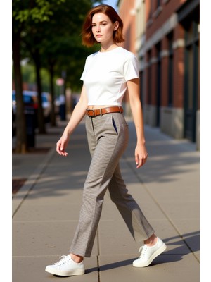 PayBuy Kadın Yüksek Bel Ekose Desenli Flare Pantolon Fonksiyonel Dayanıklı Kaliteli Konforlu Spor